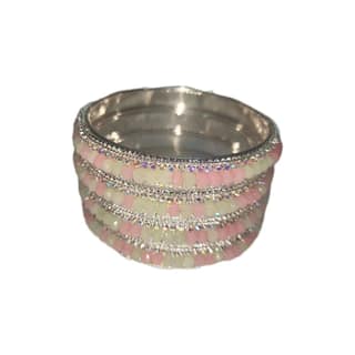 Indian Traditional Pink and White Bangle Set for Women and Girls