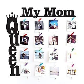 Khush Its Amazing Home Decor Wood My Mom My Queen Hanging Photo Display, DIY Picture Photo Frame Collage Set Includes Multi colour Clips