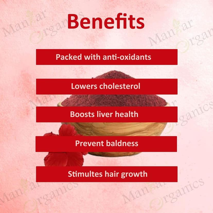 ManHar Organics Hibiscus Powder 100gm | Pure & Natural | For Healthy Hair & Glowing Skin | Chemical-Free Herbal Beauty Powder | Rich in Antioxidants view 5