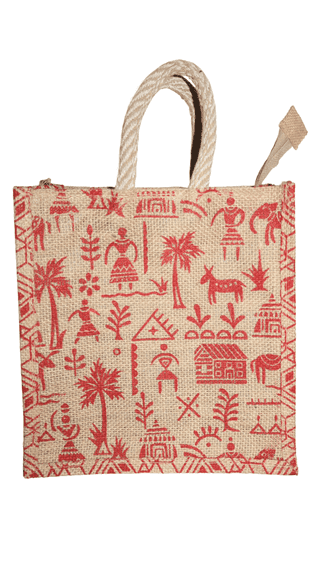 Traditional Warli Print Jute Tote Bag