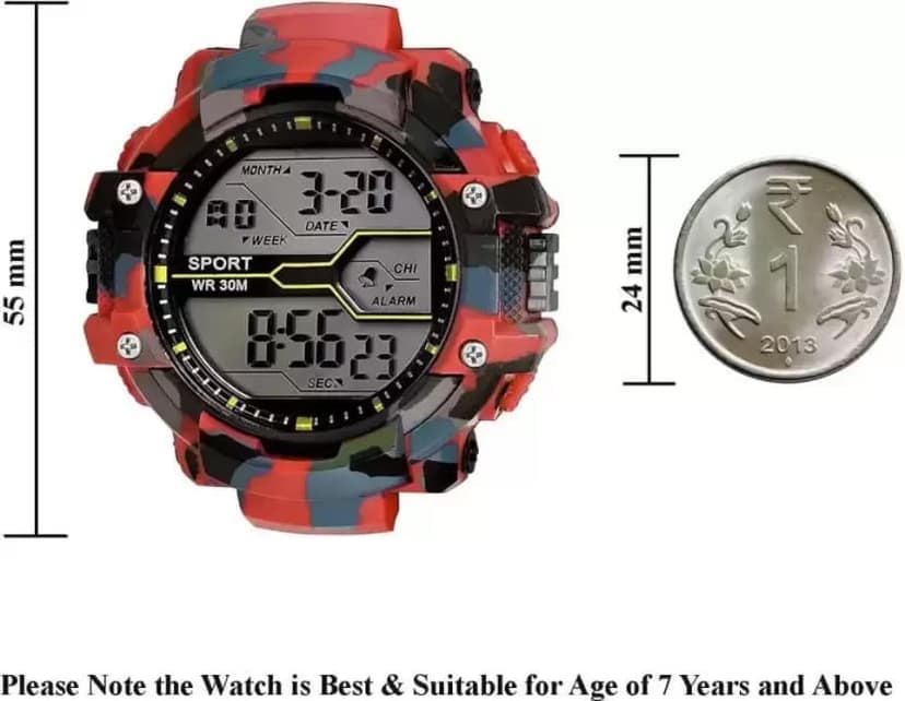 RED FISH RDF-00027 Digital Watch - For Men Red Color Army Trending Round Dial Silicon Strap Digital Watch