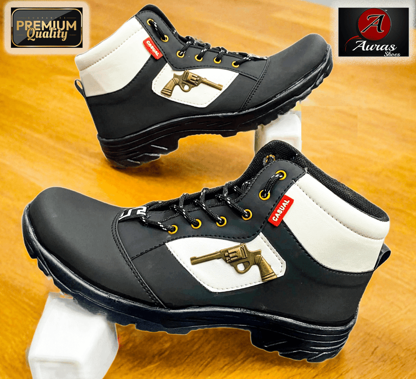 Black & White Gun Boot For Men, Casual For Men, Men's Footwear, Party wear Boots, Daily wear Casual Boots, By–Auras Shoes