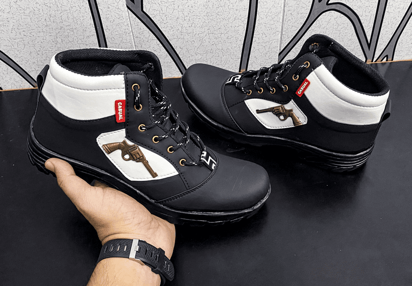 Black & White Gun Boot For Men, Casual For Men, Men's Footwear, Party wear Boots, Daily wear Casual Boots, By–Auras Shoes view 3