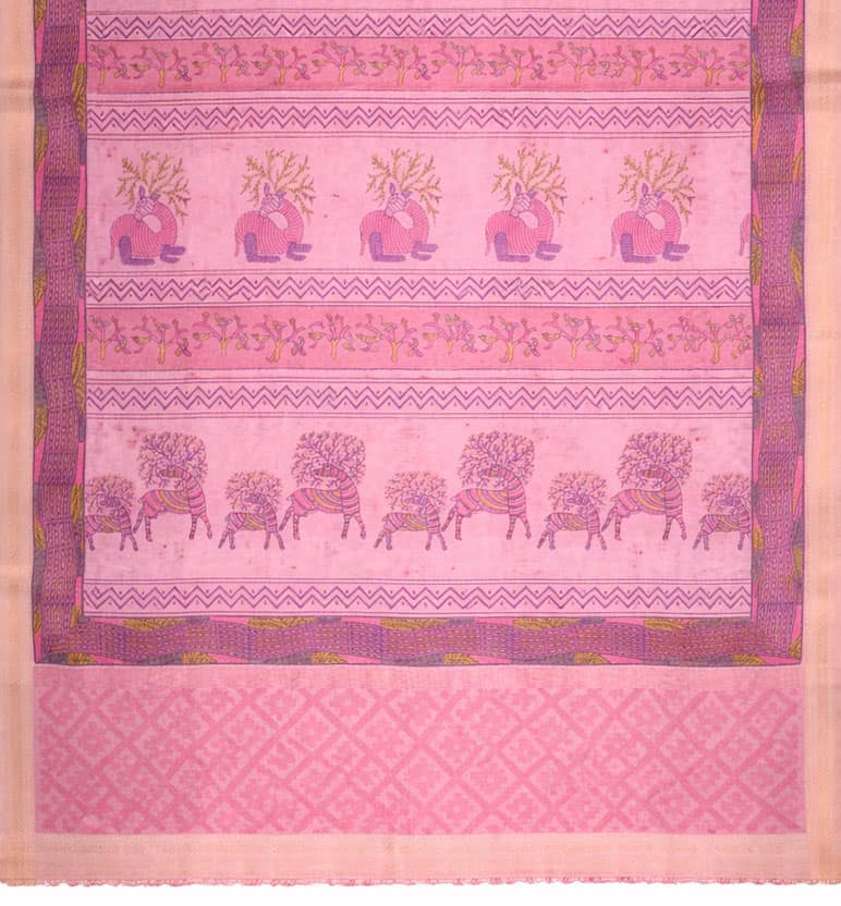 Gond Art Block Print Maheshwari Saree – Heritage Tribal Motif view 4