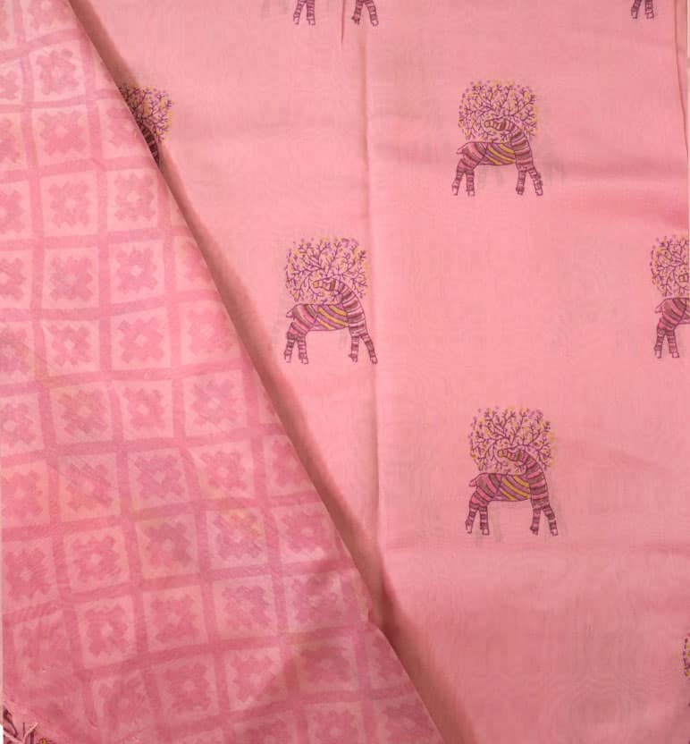 Gond Art Block Print Maheshwari Saree – Heritage Tribal Motif view 5