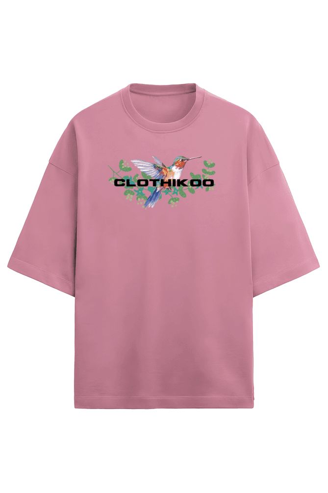 Clothikoo Oversize Flamingo Bird Printed T-Shirt (240 GSM, Pink Colour) view 2