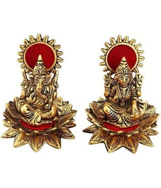 VARKAUS - Brass Laxmi Ganesh Idol ( 10 cm )