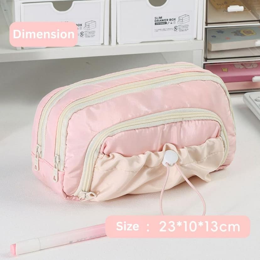 Large Capacity Pencil Pouch Pink – 5-Layer Storage Woven Fabric Pencil Case with Mesh Compartments & Adjustable Drawstring Pocket, Multi-Compartment Organizer for School & Office view 3