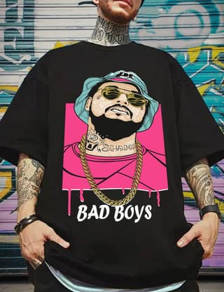 SCOTT FINCHER Men's Summer Short Sleeve T-Shirt, Bad Boys Printed T-Shirt, Hip Hop Streetwear T-Shirt, Casual Loose T-Shirt : AA(ARN)BLACK_150