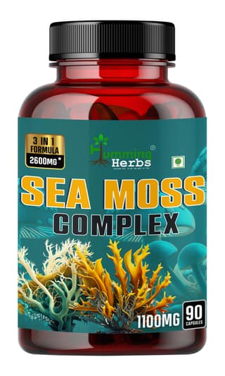 Humming Herbs Sea Moss Complex - 3in1 | 2600MG | 90 Capsules - Organic Irish Sea Moss Powder, Bladderwrack, Organic Burdock Root Extract | Bio available Minerals for Thyroid , Skin and Joint Support