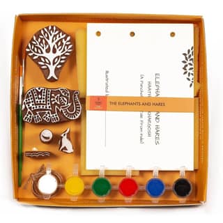 DIY Wooden Block Printing Craft kit Print your own Panchtantra Story book Haathi & Kargosh
