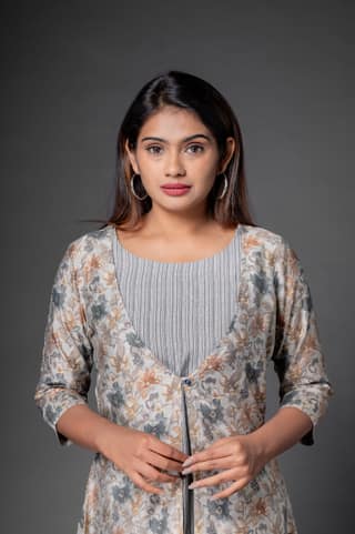 Grey Chanderi Kurti with Foil Print