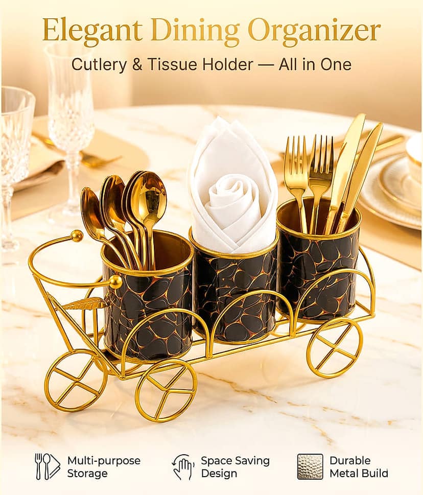 R.R.V. International CUTLERY CYCLE GOLD Melamine Cutlery Holder Brown ( Pack of 1 ) view 2
