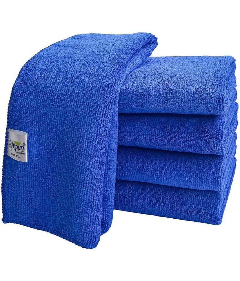 SOFTSPUN Polyester, Microfiber, Cotton Wash Cloth 340 GSM (5Pcs, Blue)