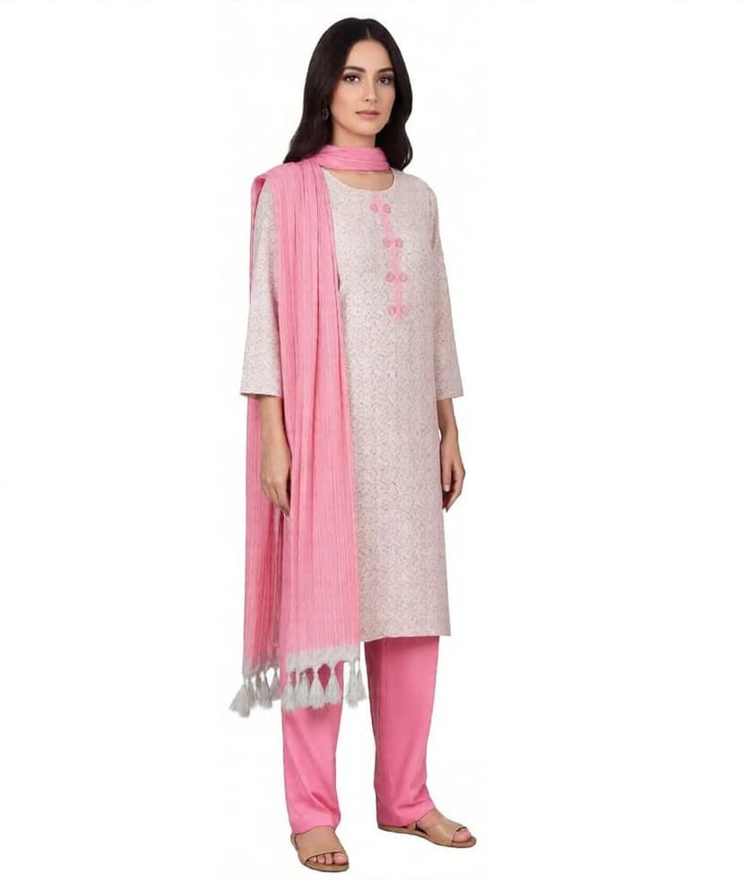 Women's Floral Print Cotton Kurti Set with Palazzo and Dupatta, - Comfortable & Stylish (1-Set of 3-Piece) view 4