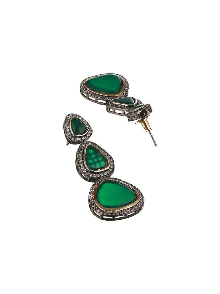Gold Oxidised Green AD Handcrafted Designer Earrings view 5