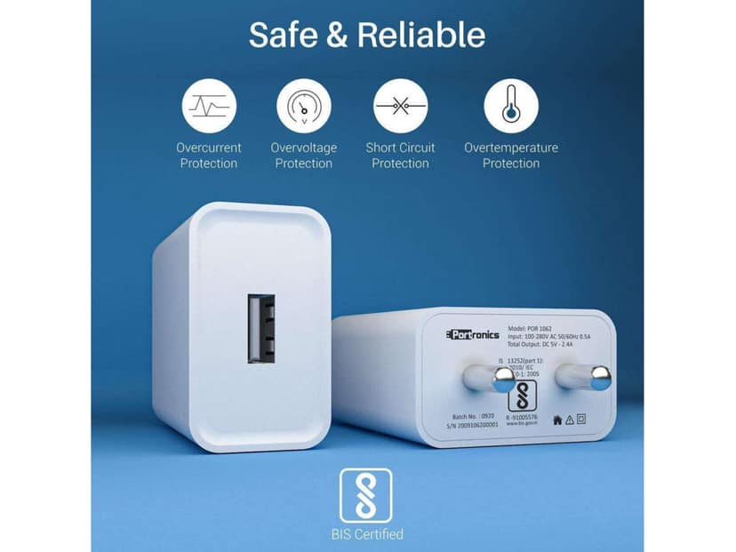 Portronics Adapto 62 BIS Certified, USB Port, wide Compatibility, Lightweight - White view 2