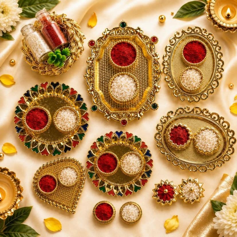 Premium Raksha Bandhan Combo – One Designer Rakhi with One Golden Pooja Plate (₹99) view 2