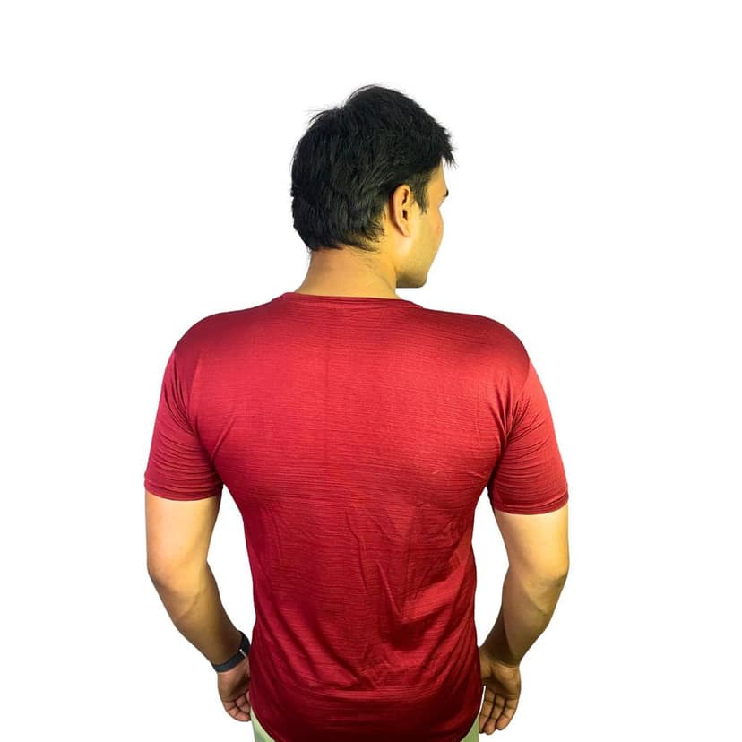Wruxing Solid Men Round Neck Maroon T-Shirt view 3