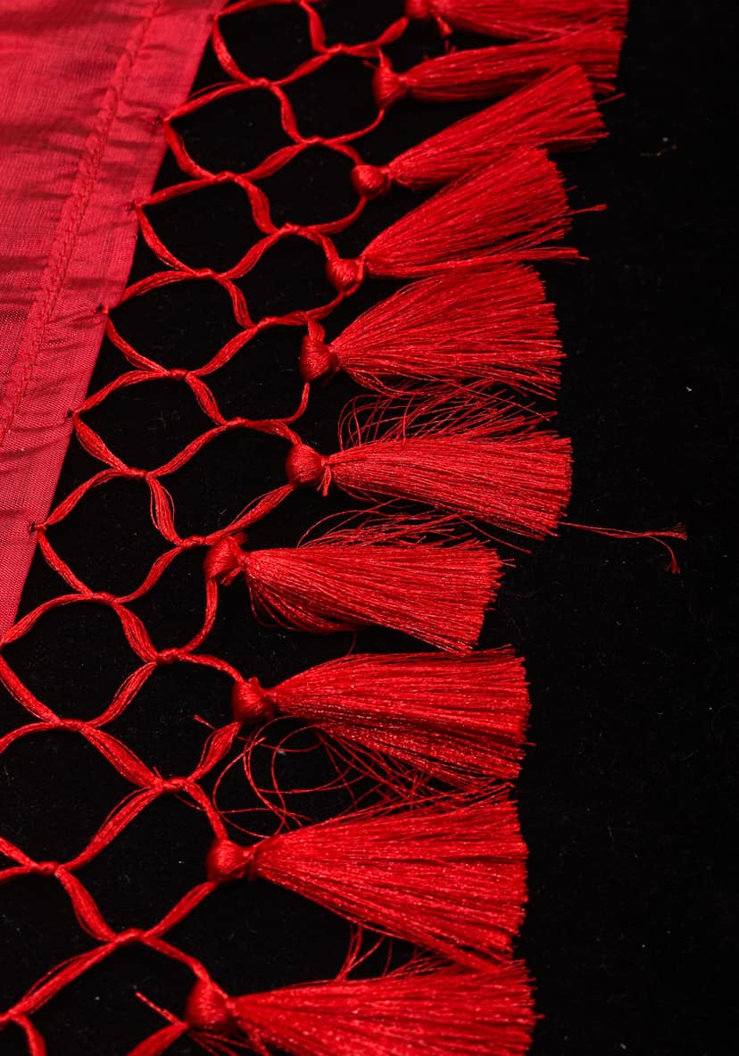 Black Banarasi Tussar Silk Saree with Gold Tone Zari and Contrast Red Zari borders | SILK MARK CERTIFIED view 7