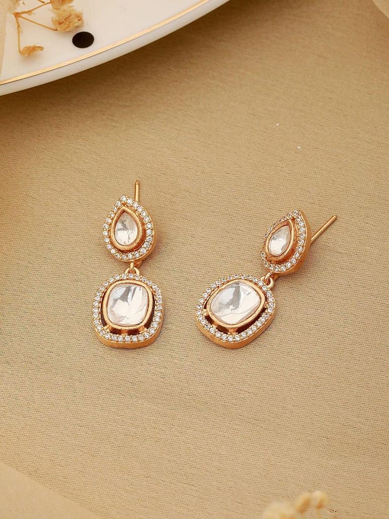 Gold Toned Original Kundan Minimal drop Earring view 2