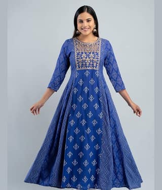 MAUKA - Blue Rayon Women's Anarkali Kurti ( Pack of 1 )