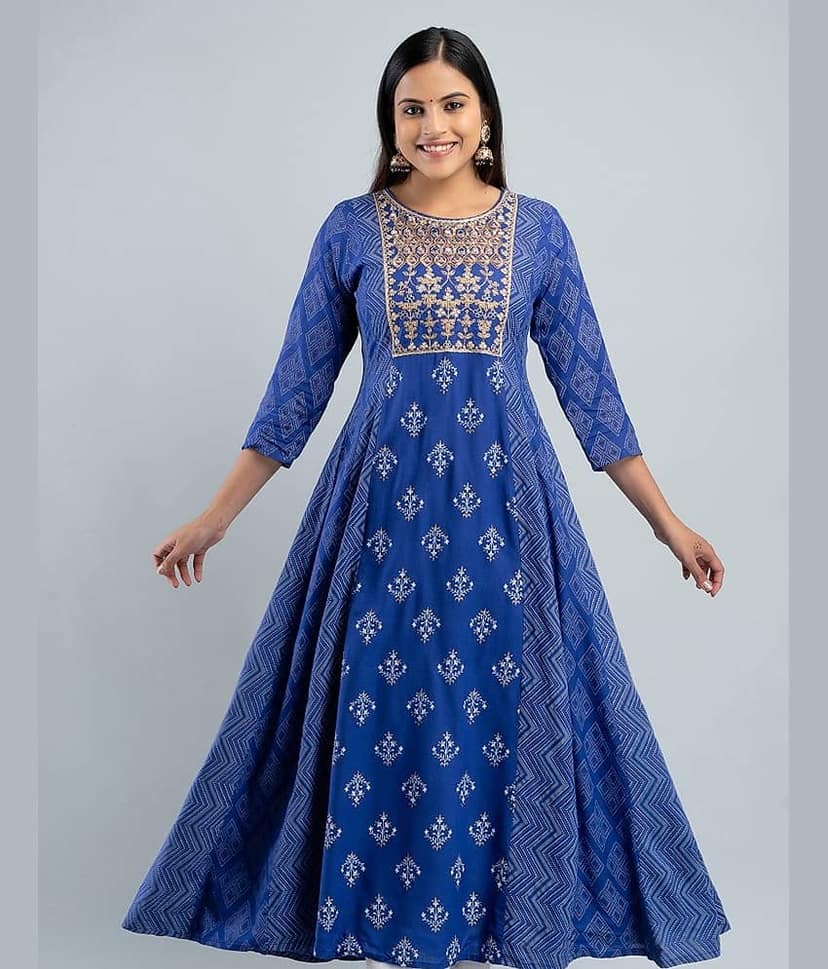MAUKA - Blue Rayon Women's Anarkali Kurti ( Pack of 1 )