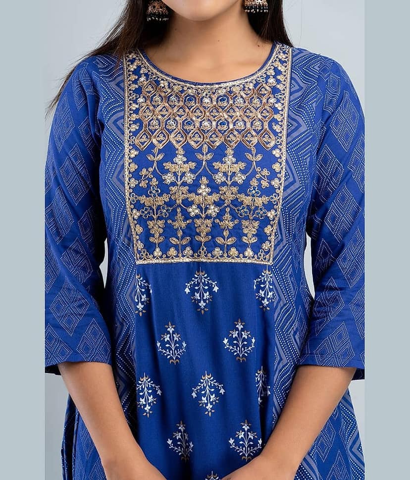 MAUKA - Blue Rayon Women's Anarkali Kurti ( Pack of 1 ) view 2