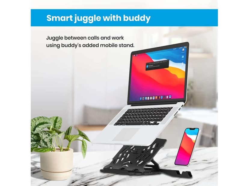 Portronics My Buddy Hexa 22 Laptop Stand with 360 Rotation Base, Mobile Stand, 7 Adjustable Heights, Air Ventilation, Portable & Foldable Design for Upto 15.6 Inches Laptops & MacBook (Black) view 2