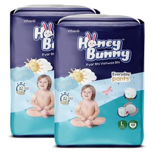 Honey Bunny Everyday Baby Diapers Pants | Large (L), 96 Count, 9-14 kg | Silky Soft on Skin, Bubble Layer | 12 Hours Protection Baby Diaper Honey Bunny Everyday Baby Diapers Pants | Large (L), 96 Count, 9-14 kg | Silky Soft on Skin, Bubble Layer | 12 Hou