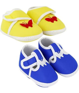 Neska Moda Pack Of 2 Baby Infant Soft Blue and Yellow Booties/Shoes For 0 To 12 Months