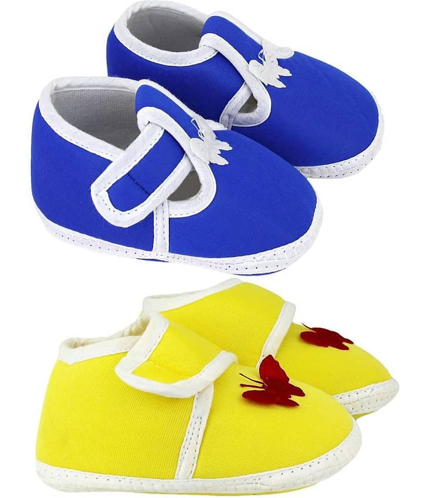 Neska Moda Pack Of 2 Baby Infant Soft Blue and Yellow Booties/Shoes For 0 To 12 Months view 2