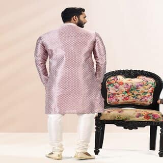 Raivat Ethnic Onion Pink Colour Jacquard Banarasi Silk Pintux Work Kurta Pajama 2041 view 2