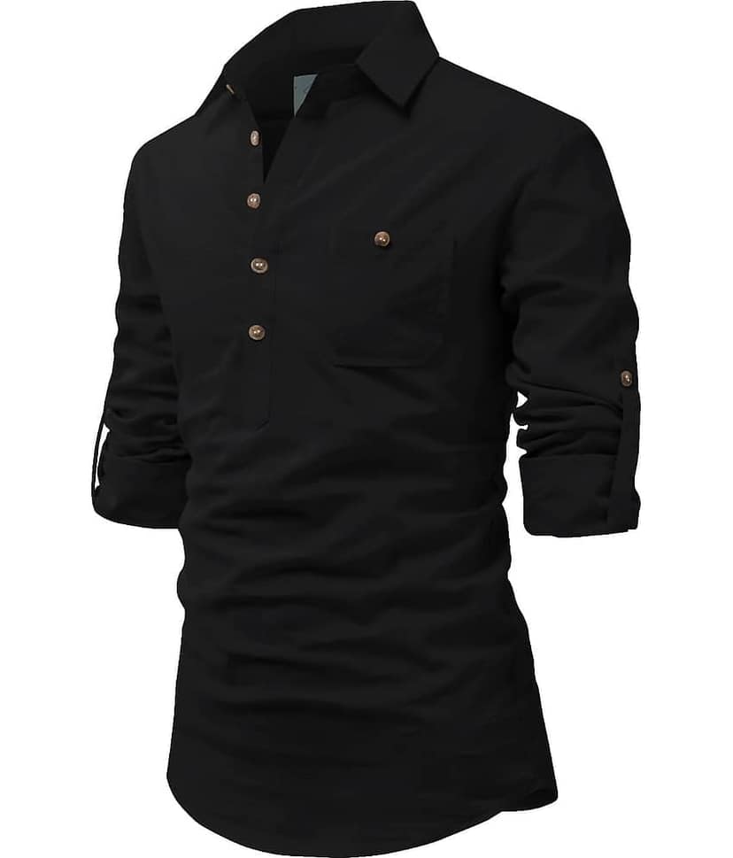 TrendiVastra Pink Cotton Blend Men's Shirt Style Kurta ( Pack of 1 ) view 2