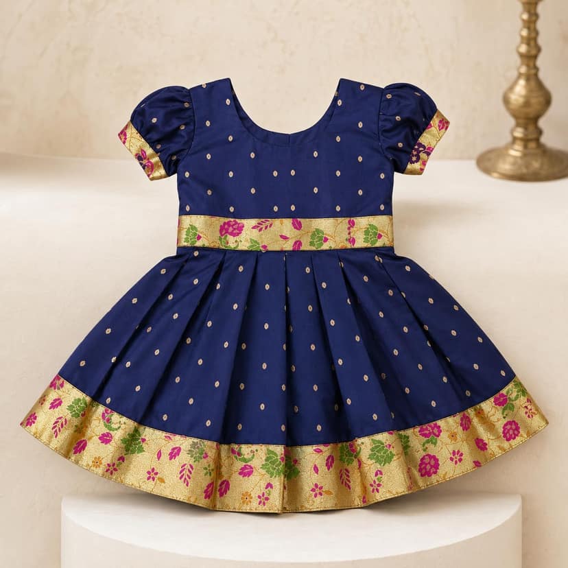 luster Frock taffata-Paithani Age (0 to 5) (18-24 Months, Navy Blue) view 2