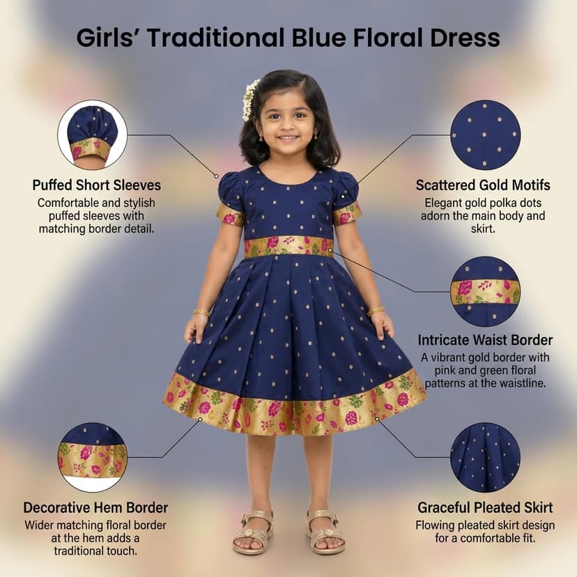 luster Frock taffata-Paithani Age (0 to 5) (18-24 Months, Navy Blue) view 4