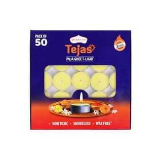 Shubhkart Tejas Puja Ghee T-Light Candles 50N | Non Toxic Smokeless & Wax Free Tea Light Candles Perfect for Home