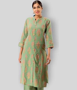 Pistaa - Green Cotton Women's Front Slit Kurti ( Pack of 1 )
