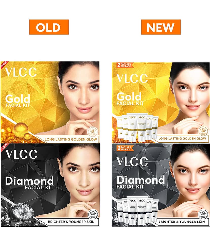 VLCC Gold & Diamond Facial Kit 3 Times Use Facial Kit For All Skin Type Gold 120 g ( Pack of 2 ) view 2