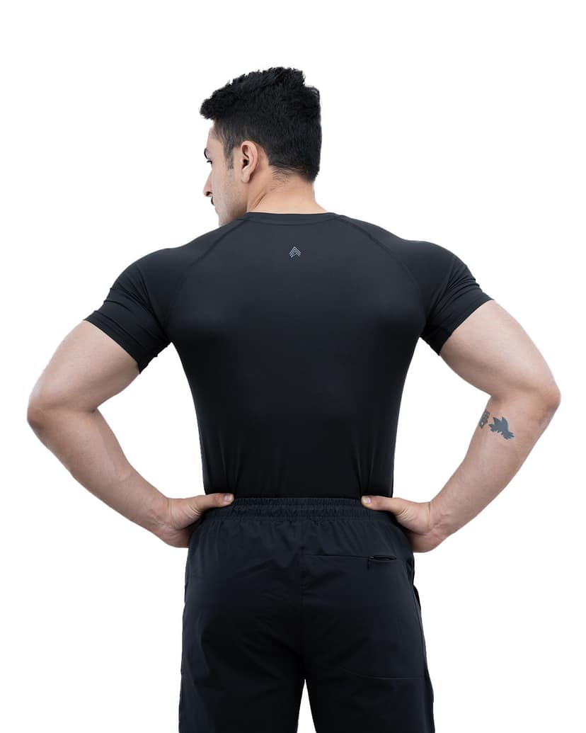 Athflex Men's Half Sleeve Edge Compression T-Shirt-Athletic Base Layer for Gym,Cycling,Training,Workout,Poly-Spandex Blend,Tactical Sportswear & Gymwear - black/S view 2