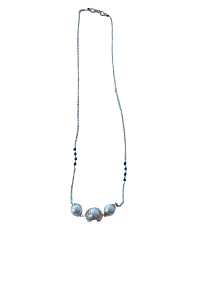 Gold Plated Pearl and Black Beads Chain Mangalasutra for Women view 2