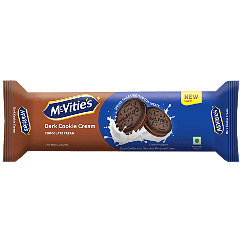 McVitie's Dark Cookie Cream Biscuit - Chocolate Flavoured Cream, No Added Colours, 120 g