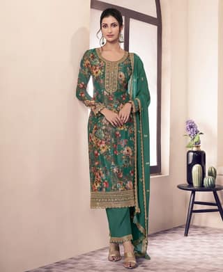 Floral Printed Magenta Long Suit for Women (Chinon Fabric)