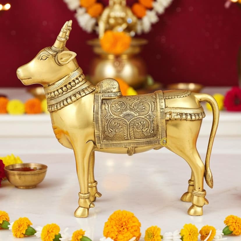 Brass Cow God Idol - Antique Decorative Statue, Height : 16 Inch (BSMAS1518 A)