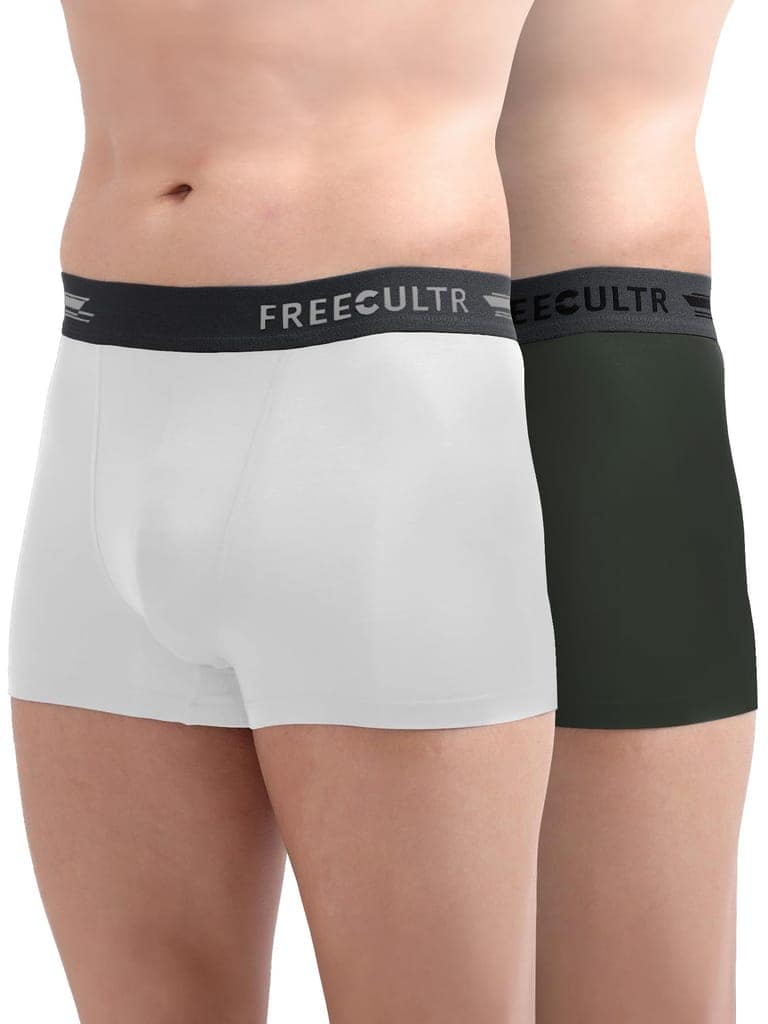 Freecultr Men's Underwear Anti Bacterial Micromodal Airsoft Trunk - Non Itch No Chaffing Sweat Proof - Pack of 2-Seaweed Green,Cloud White