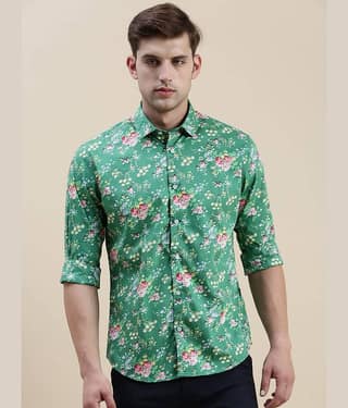 Showoff Cotton Blend Regular Fit Printed Full Sleeves Men's Casual Shirt - Green ( Pack of 1 )