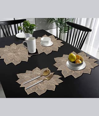 PVC Floral Round Table Mats ( 47 cm x 47 cm ) Pack of 4 - Gold