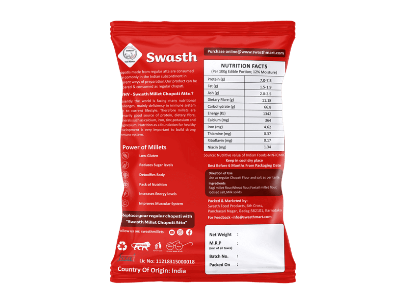 Swasth Millet Chapati Atta- 1Kg - High Fiber Atta - Low Carbohydrate Chapati Atta view 5
