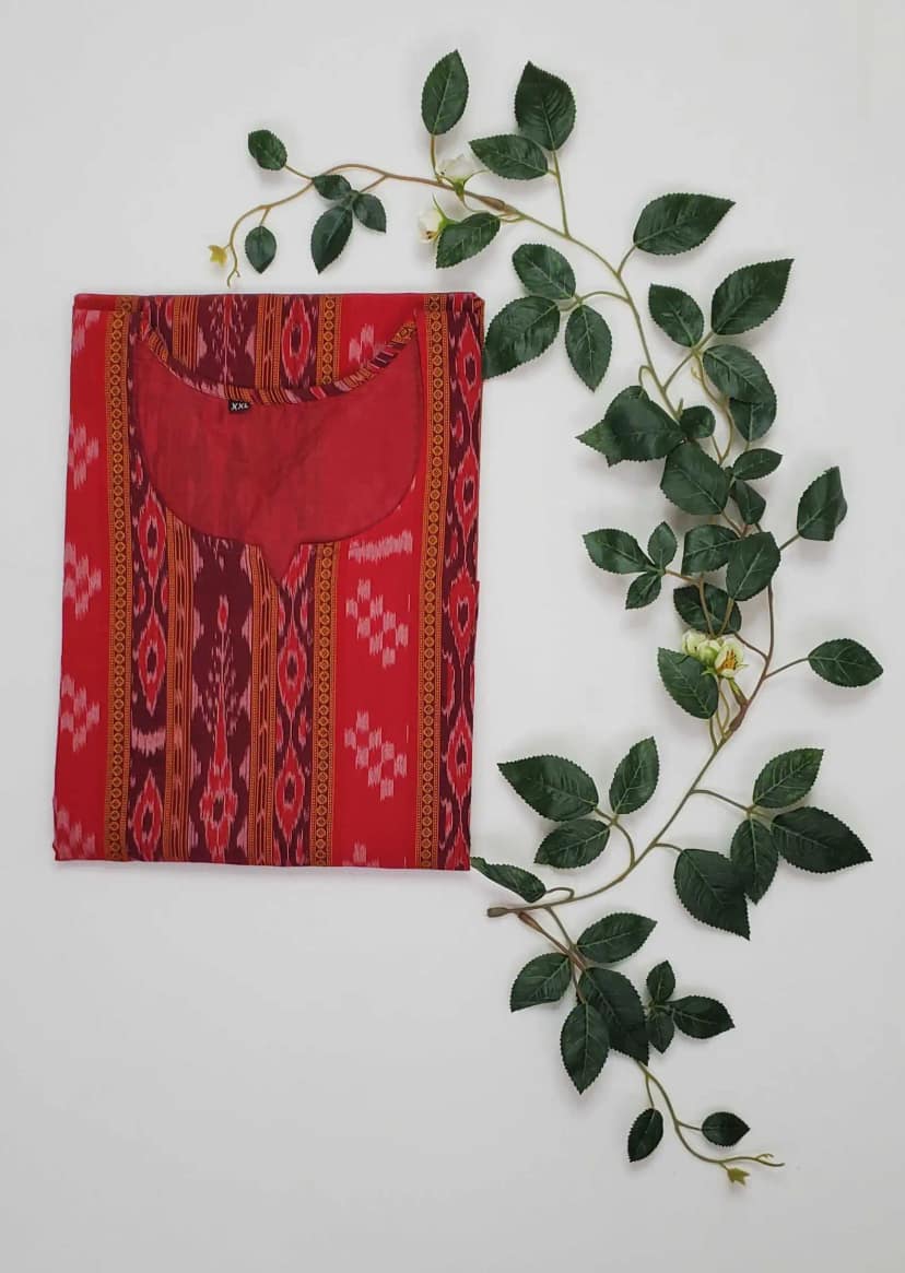 Crimson Sambalpuri Ikat Cotton Kurti with Bandhakala Weave view 5