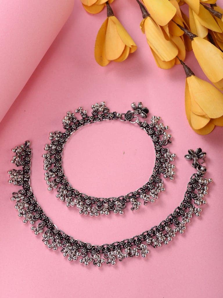 Set Of 2 Oxidised Silver Plated Payal Anklet view 2